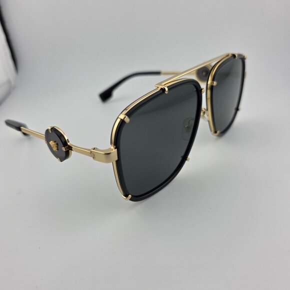 Versace MOD 2233 Men's Gray Lens Black Gold Metal Frame Aviator Sunglasses - Picture 2 of 7